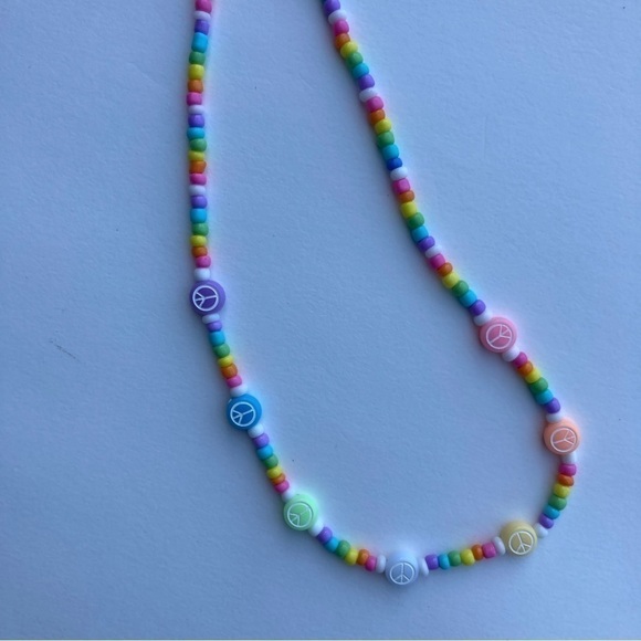 Handmade Beaded Necklace with Peace Signs | A10 - Picture 5 of 8